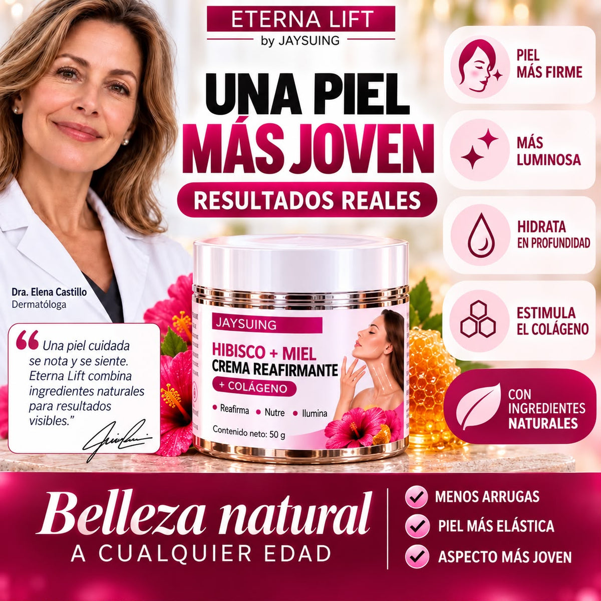 Crema reafirmante para una piel marcada por arrugas, manchas y falta de firmeza – ETERNA LIFT